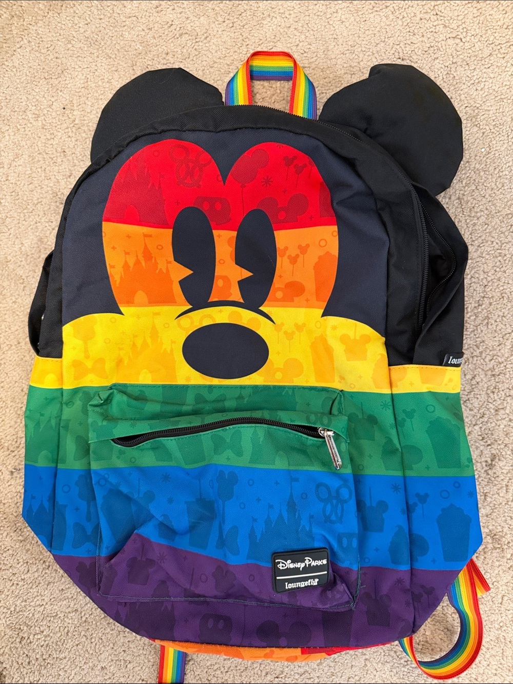 Loungefly Rainbow Mickey Ear Backpack in Black and Multi